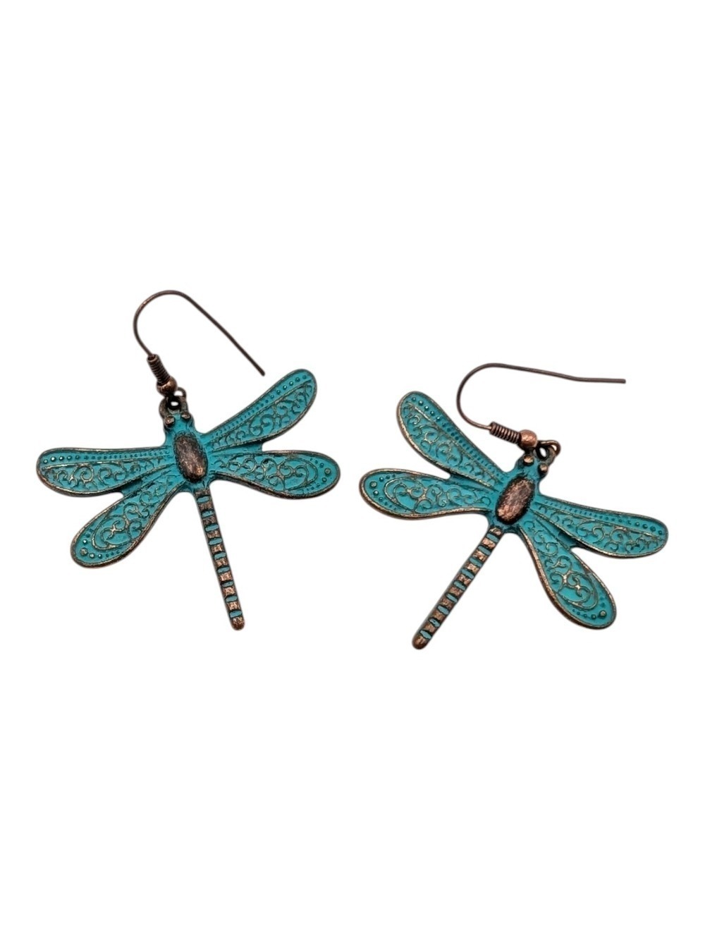 Turquoise Patina Dragonfly Earrings - Picture 2 of 3